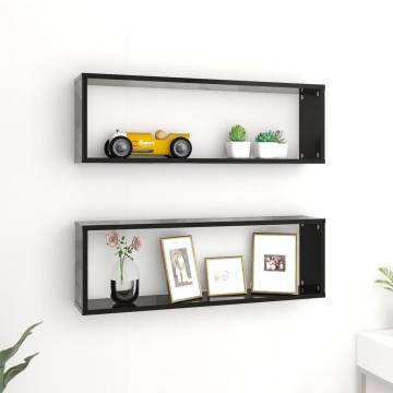  Wall Cube Shelf 2 pcs High Gloss Black 80x15x26.5cm Engineered Wood