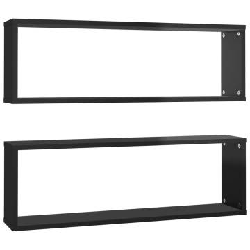  Wall Cube Shelf 2 pcs High Gloss Black 80x15x26.5cm Engineered Wood