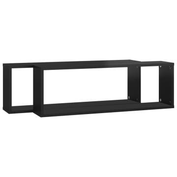  Wall Cube Shelf 2 pcs High Gloss Black 80x15x26.5cm Engineered Wood