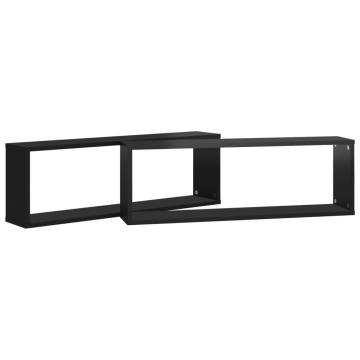  Wall Cube Shelf 2 pcs High Gloss Black 80x15x26.5cm Engineered Wood