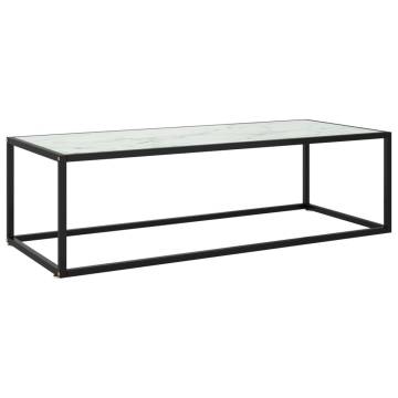  Coffee Table Black with White Marble Glass 120x50x35 cm