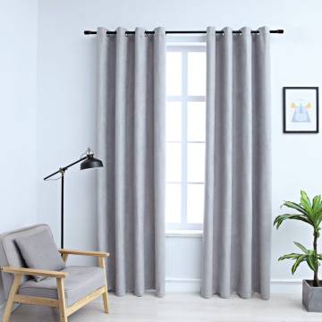 Blackout Curtains with Metal Rings 2 pcs Grey 140x175 cm