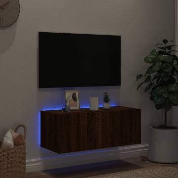 TV Wall Cabinet with LED Lights Brown Oak 80x35x31 cm