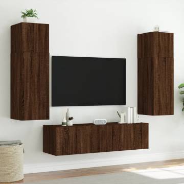 TV Wall Cabinet with LED Lights Brown Oak 80x35x31 cm