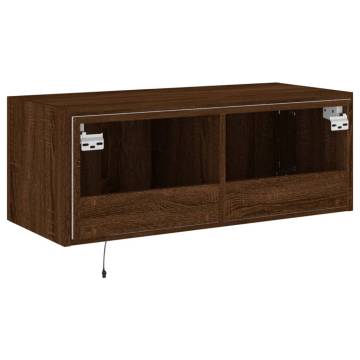 TV Wall Cabinet with LED Lights Brown Oak 80x35x31 cm