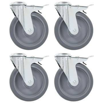  Bolt Hole Swivel Casters with Double Brakes 4 pcs 125 mm