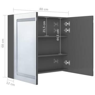  LED Bathroom Mirror Cabinet Shining Grey 80x12x68 cm