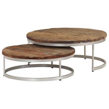  Coffee Table Set 2 Pieces Reclaimed Wood and Steel