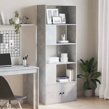  Bookcase Concrete Grey 70x36x189 cm Engineered Wood