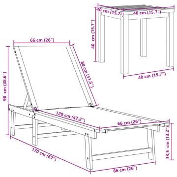  Sun Loungers 2 pcs with Table Blue Solid Wood Acacia and Textilene