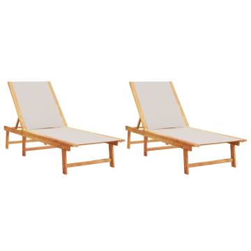  Sun Loungers 2 pcs Grey Solid Wood Acacia and Textilene