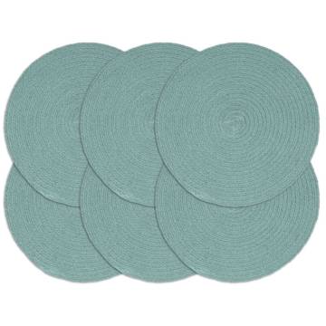  Placemats 6 pcs Plain Green 38 cm Round Cotton