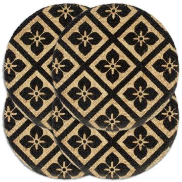  Placemats 4 pcs Black 38 cm Round Jute