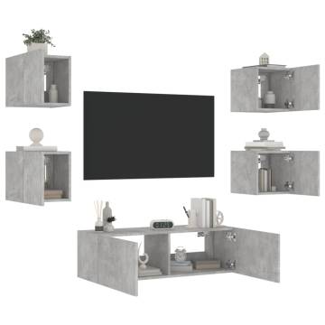 5 Piece TV Wall Cabinets with LED Lights Concrete Grey