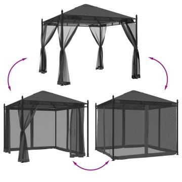  Gazebo with Mesh Walls Anthracite 2.93x2.93 m Steel