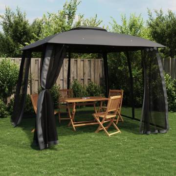  Gazebo with Double Roof and Mesh Walls Anthracite 2.93x2.93 m Steel