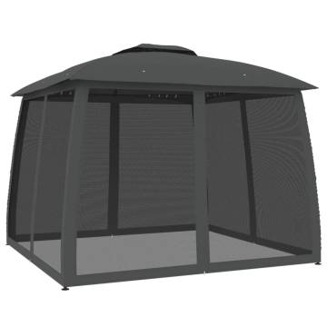  Gazebo with Double Roof and Mesh Walls Anthracite 2.93x2.93 m Steel