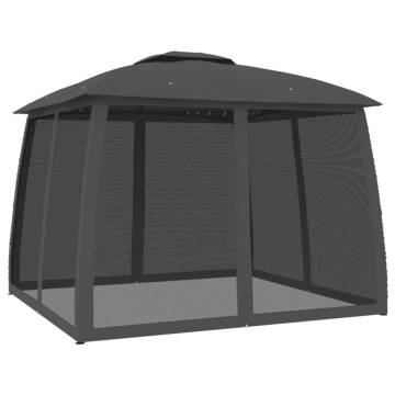  Gazebo with Double Roof and Mesh Walls Anthracite 2.93x2.93 m Steel