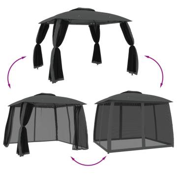  Gazebo with Double Roof and Mesh Walls Anthracite 2.93x2.93 m Steel