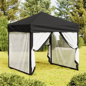  Folding Party Tent with Sidewalls Black 2x2 m