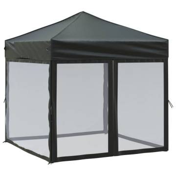  Folding Party Tent with Sidewalls Black 2x2 m