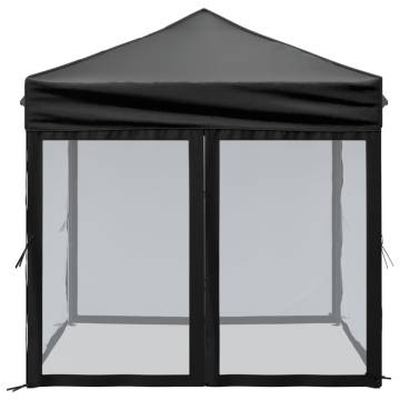  Folding Party Tent with Sidewalls Black 2x2 m