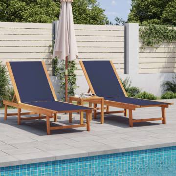  Sun Loungers 2 pcs Blue Solid Wood Acacia and Textilene