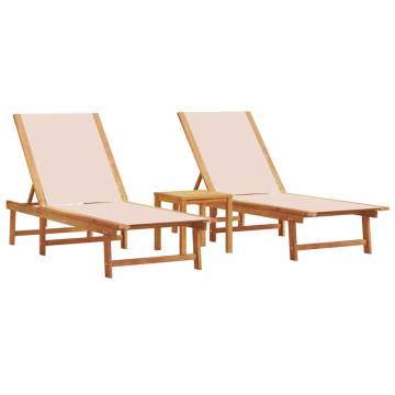  Sun Loungers 2 pcs with Table Cream Solid Wood Acacia and Textilene