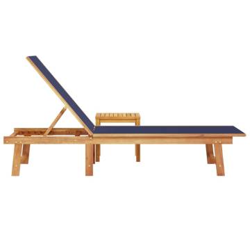  Sun Lounger with Table Blue Solid Wood Acacia and Textilene