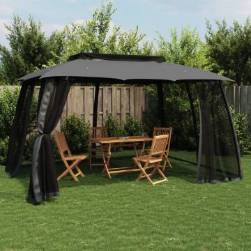  Gazebo with Double Roof and Mesh Walls Anthracite 3.93x2.93 m Steel