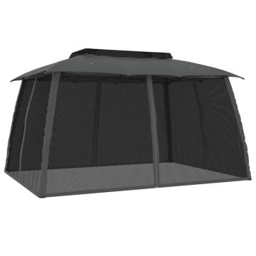  Gazebo with Double Roof and Mesh Walls Anthracite 3.93x2.93 m Steel