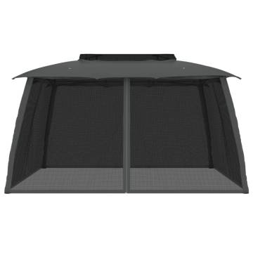  Gazebo with Double Roof and Mesh Walls Anthracite 3.93x2.93 m Steel