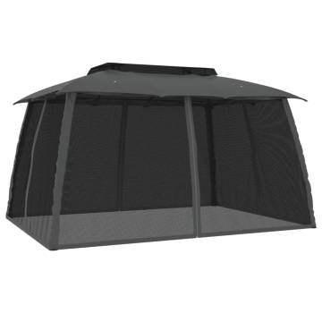  Gazebo with Double Roof and Mesh Walls Anthracite 3.93x2.93 m Steel