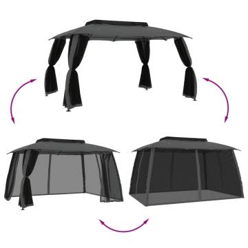  Gazebo with Double Roof and Mesh Walls Anthracite 3.93x2.93 m Steel