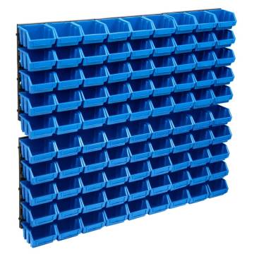  96 Piece Storage Bin Kit with Wall Panels Blue and Black