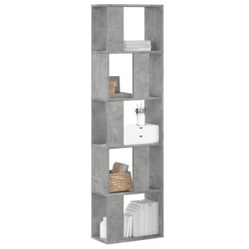  Bookcase 5-Tier Concrete Grey 45x23.5x162.5 cm Engineered Wood