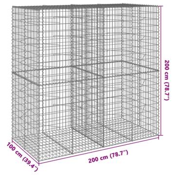  Gabion Basket with Cover 200x100x200 cm Galvanised Iron