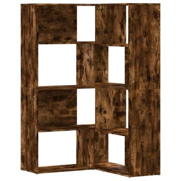  Corner Bookcase 4-Tier Smoked Oak 85x85x140 cm Engineered Wood