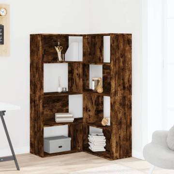  Corner Bookcase 4-Tier Smoked Oak 85x85x140 cm Engineered Wood