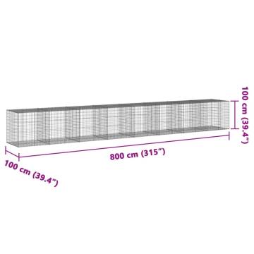  Gabion Basket with Cover 800x100x100 cm Galvanised Iron