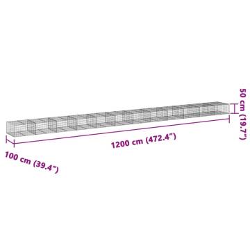  Gabion Basket with Cover 1200x100x50 cm Galvanised Iron