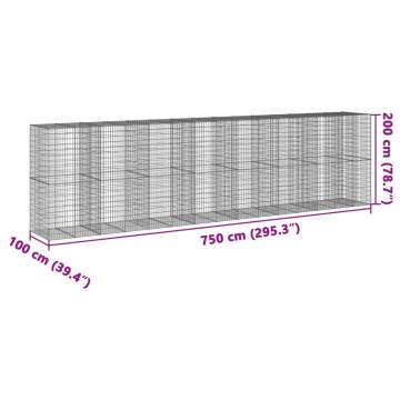  Gabion Basket with Cover 750x100x200 cm Galvanised Iron