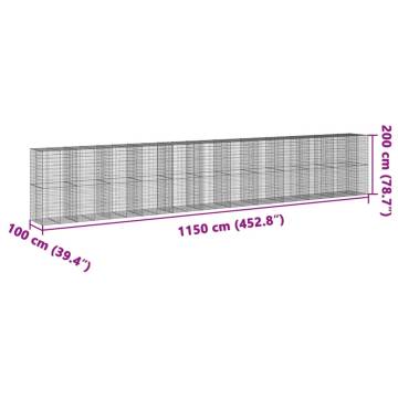  Gabion Basket with Cover 1150x100x200 cm Galvanised Iron