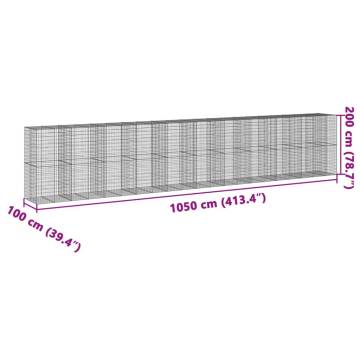  Gabion Basket with Cover 1050x100x200 cm Galvanised Iron