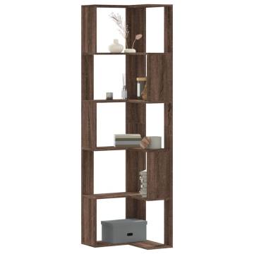  Corner Bookcase 5-Tier Brown Oak 50x50x179 cm Engineered Wood