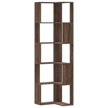  Corner Bookcase 5-Tier Brown Oak 50x50x179 cm Engineered Wood