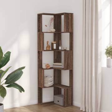  Corner Bookcase 5-Tier Brown Oak 50x50x179 cm Engineered Wood