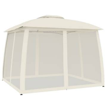  Gazebo with Double Roof and Mesh Walls Cream 2.93x2.93 m Steel