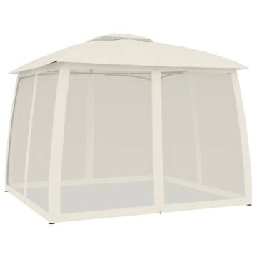  Gazebo with Double Roof and Mesh Walls Cream 2.93x2.93 m Steel