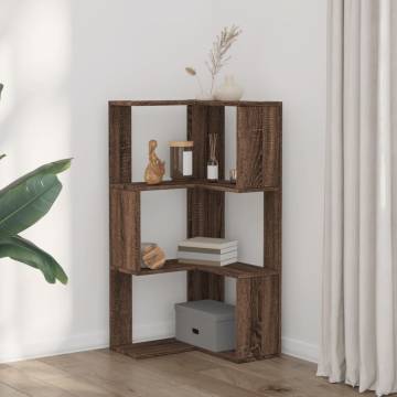  Corner Bookcase 3-Tier Brown Oak 50x50x102 cm Engineered Wood